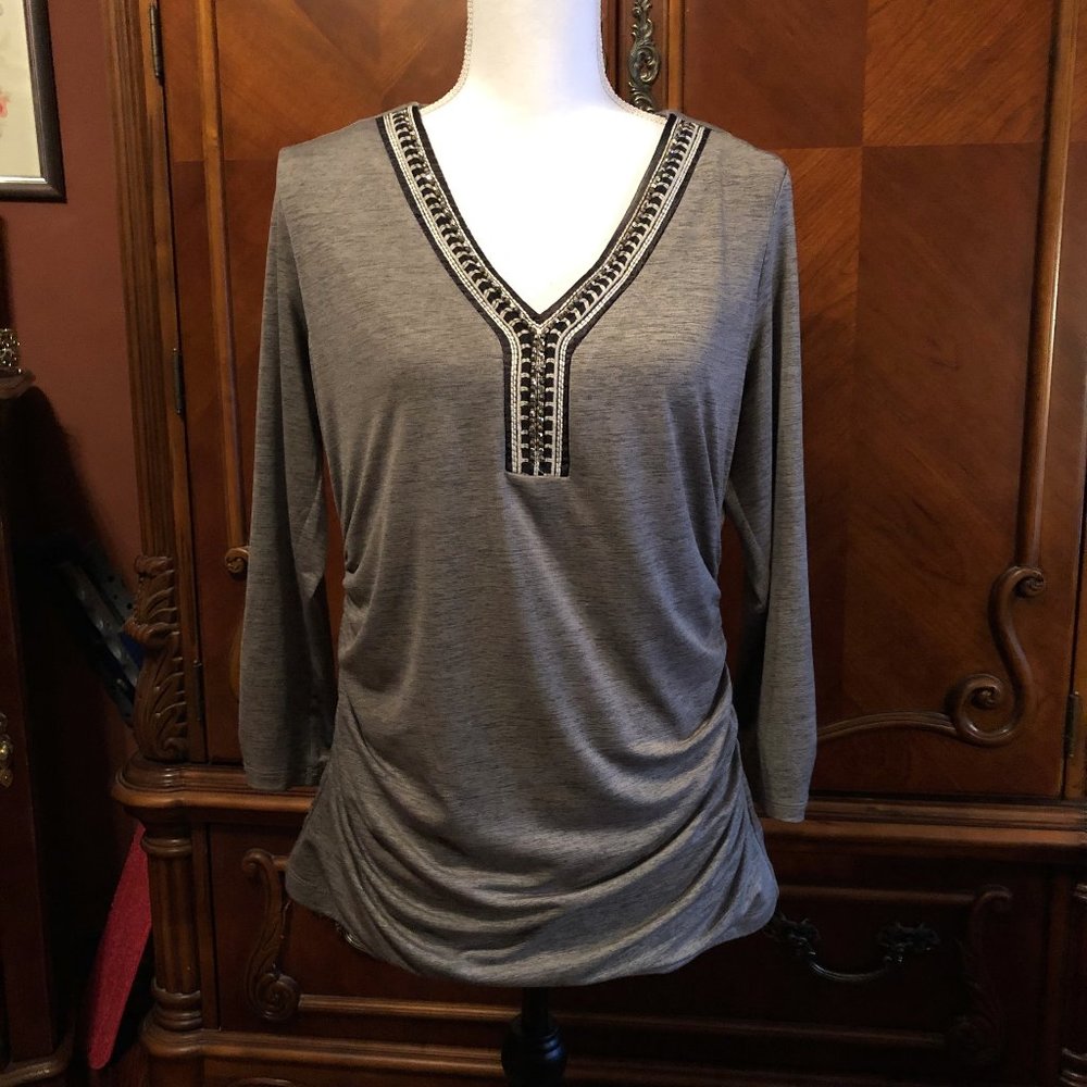 "AGB" Embellished Neckline Top